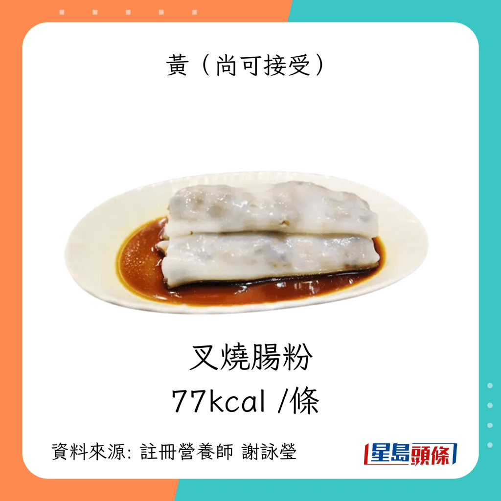 常見的中式包點/腸粉營養成分：叉燒腸粉