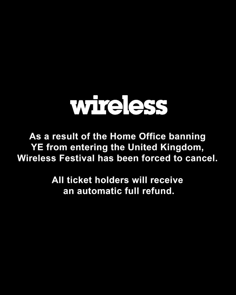 Wireless音樂節官方IG公布,由於壓軸嘉賓Kanye未能出席,音樂節亦被逼取消。 Wireless音樂節官方IG公布,由於壓軸嘉賓Kanye未能出席,音樂節亦被逼取消。