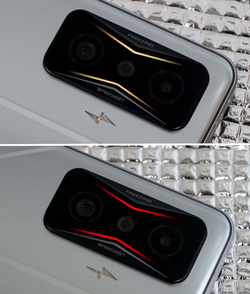 RGB灯隐藏镜头框内，可自选颜色及频率，或设为来电及通知提示。