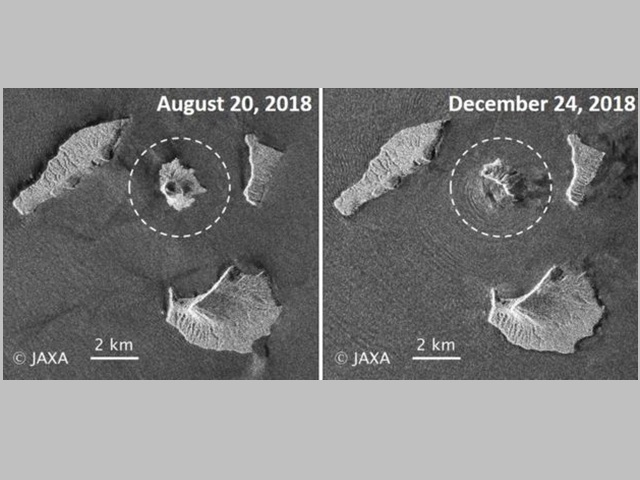 卫星图像显示,火山的高度和体积明显缩少。JAXA图片