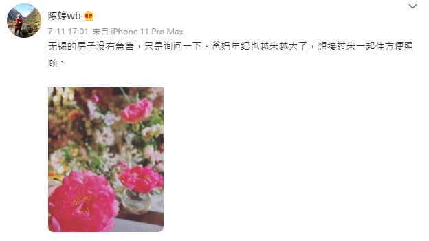 陳婷澄清不是急售無錫別墅，只是詢問一下。