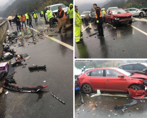 安徽岳武高速發生23車相撞事故造成5人死亡。網上圖片