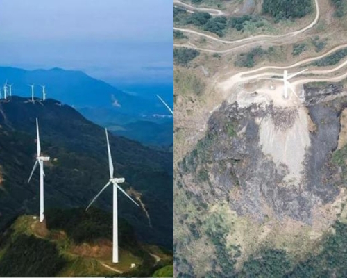 廣東情侶放煙花引發山火燒禿網紅景點「缺牙山」。（網圖）