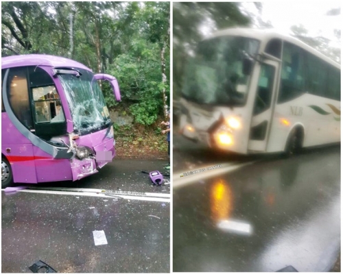 兩車迎頭相撞,車頭損毀。(fb巴士台 HK Bus Channel圖片)