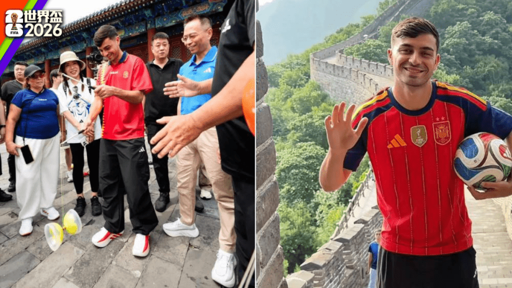 西班牙柏迪遊天壇長城。 北京日報