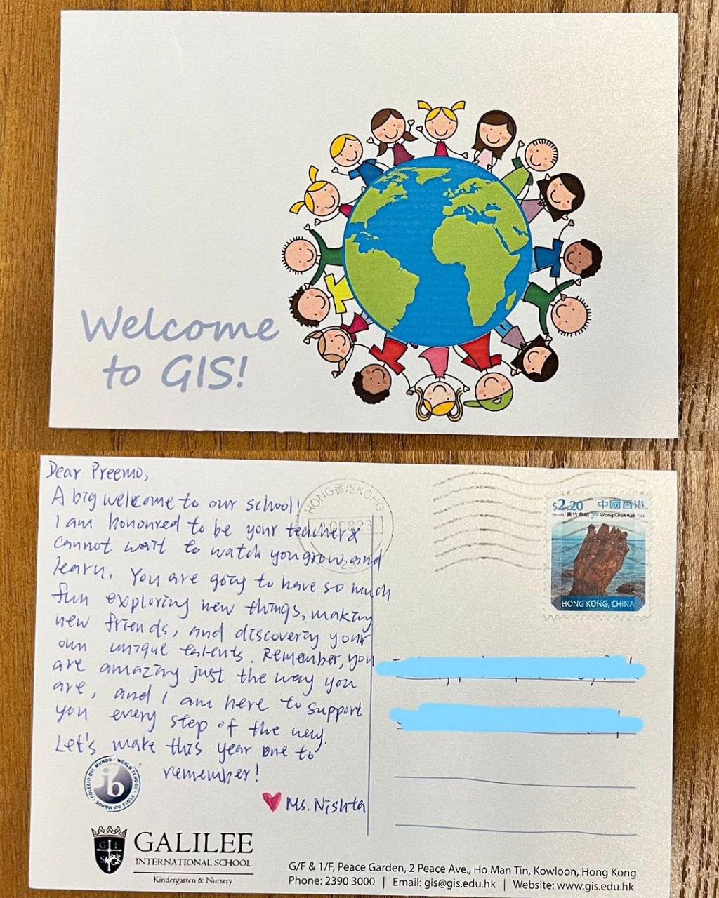 Patrick Sir晒出老师于开学前寄给囝囝Preemo的明信片。