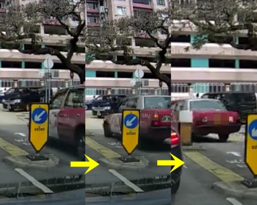客貨車司機被的士嚇得立即煞車,更停下來約10秒才繼續開車。網民Charles Tang影片截圖