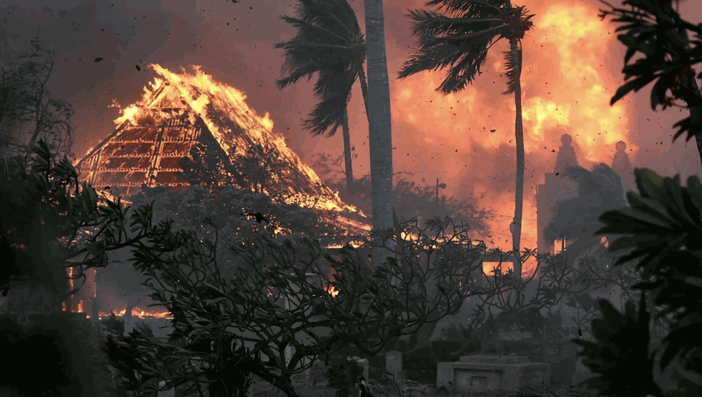 2023年8月8日起，美國夏威夷州茂宜島爆發嚴重山火災情，火勢迅速蔓延全島。（美聯社圖片）