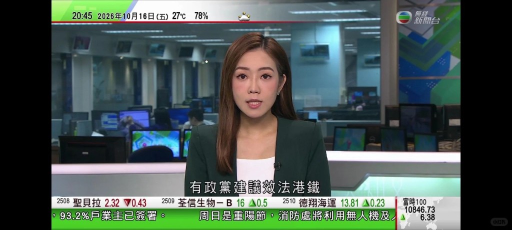 有網民於10月16日的TVB新聞中,見到背後有男、女主播甜蜜互動。 有網民於10月16日的TVB新聞中,見到背後有男、女主播甜蜜互動。