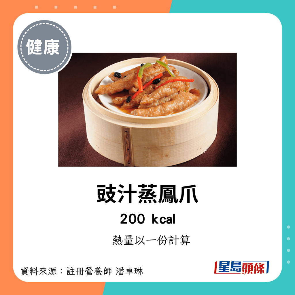 較高卡路里點心：豉汁蒸鳳爪 200kcal/份