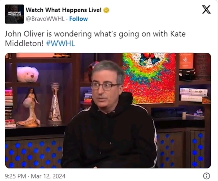英國喜劇演員兼talk show評論員John Oliver亦對凱特失蹤傳聞大剝花生。