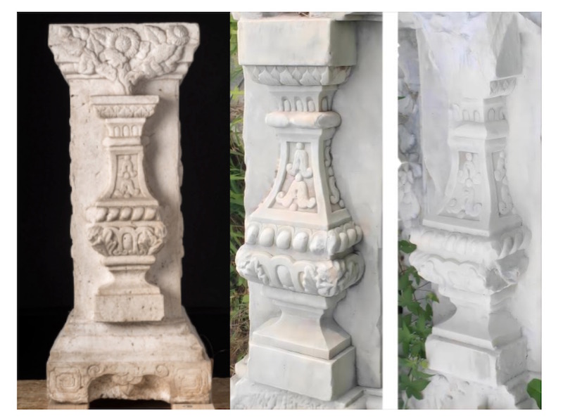石柱2（原編號VK4723）與諧奇趣原址留存石柱XQ006、XQ009側面花瓶對比圖