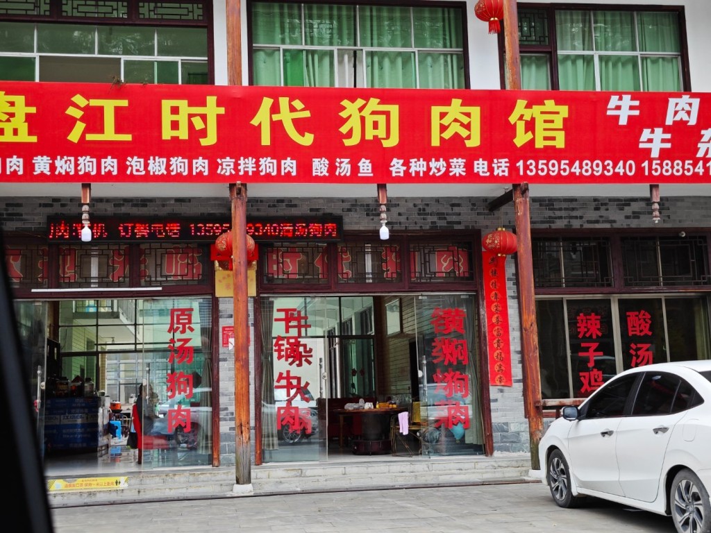 贵州贵定县盘江镇有无数狗肉店。微博＠几苇渡