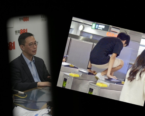 楊潤雄(左)指有年輕人在港鐵站「跳閘」,員工執法時卻遭不少成年人保護。