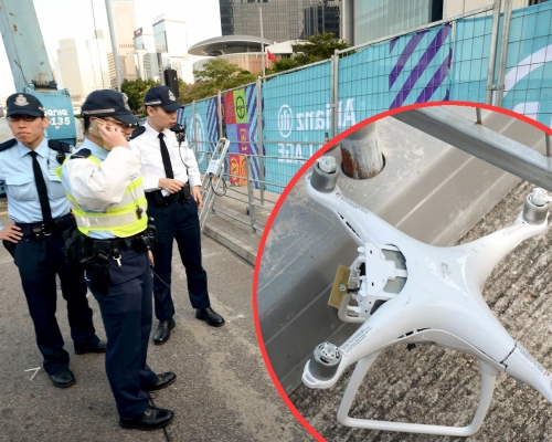 「國際汽聯電動方程式錦標賽」(又稱Formula E賽事)舉行期間,有人在中環一帶的賽道上空操控航拍機。資料圖片
