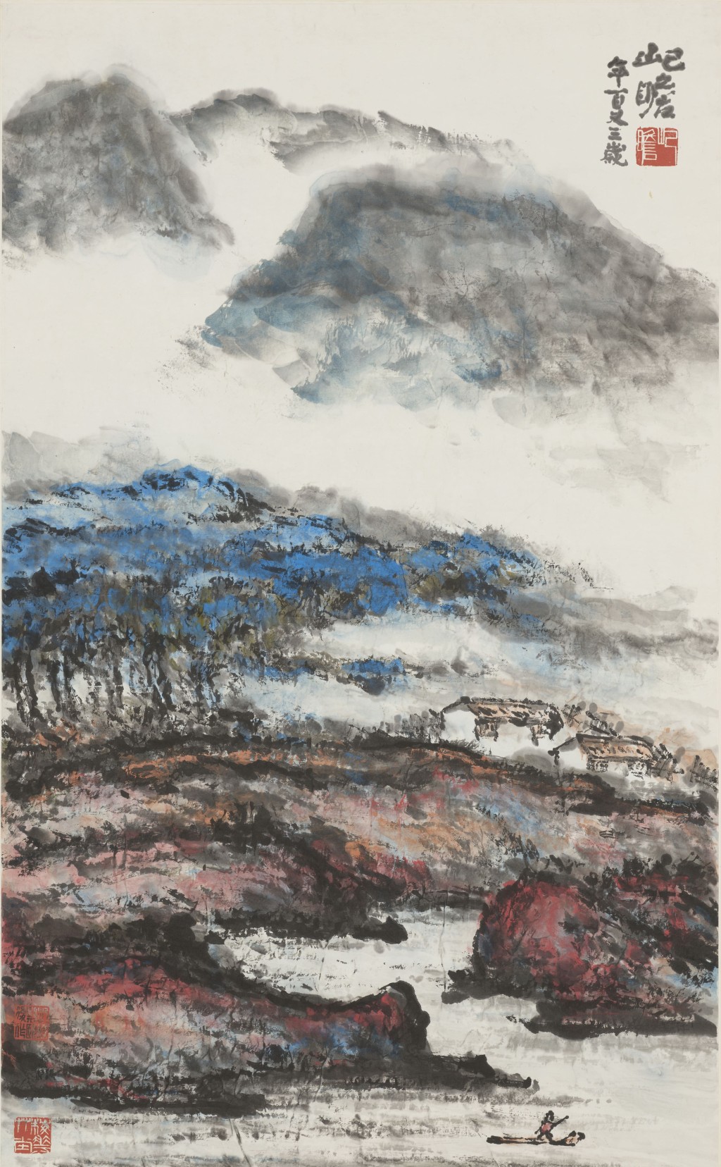 圖示朱屺瞻（1892至1996）畫作《水村雲起》。政府新聞處圖片