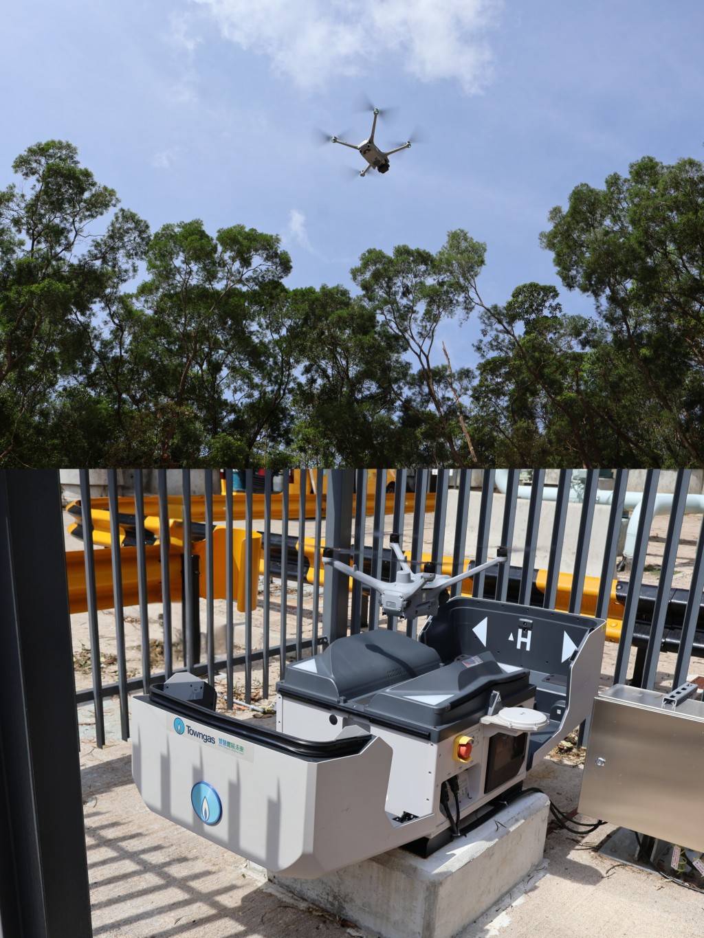 管道巡檢無人機在空中沿管道路線監測，技術人員可即時透過數據了解管道的情況。 