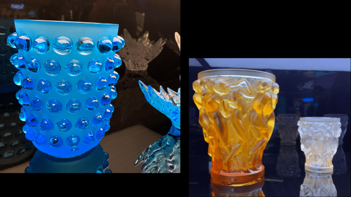 （左）被稱作世界最美麗的藍色的水晶花瓶，以及著名的（右）〈豐收十美女〉花瓶，都是一望而知是品牌出品的著名設計。