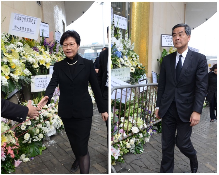 林鄭月娥及梁振英陸續抵達殯儀館。
