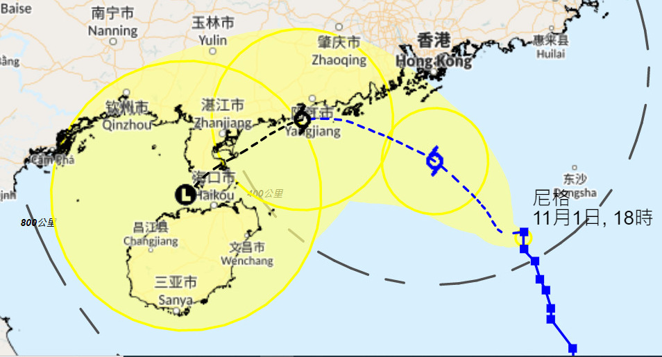 2022年強烈熱帶氣旋尼格路徑圖。天文台資料圖片