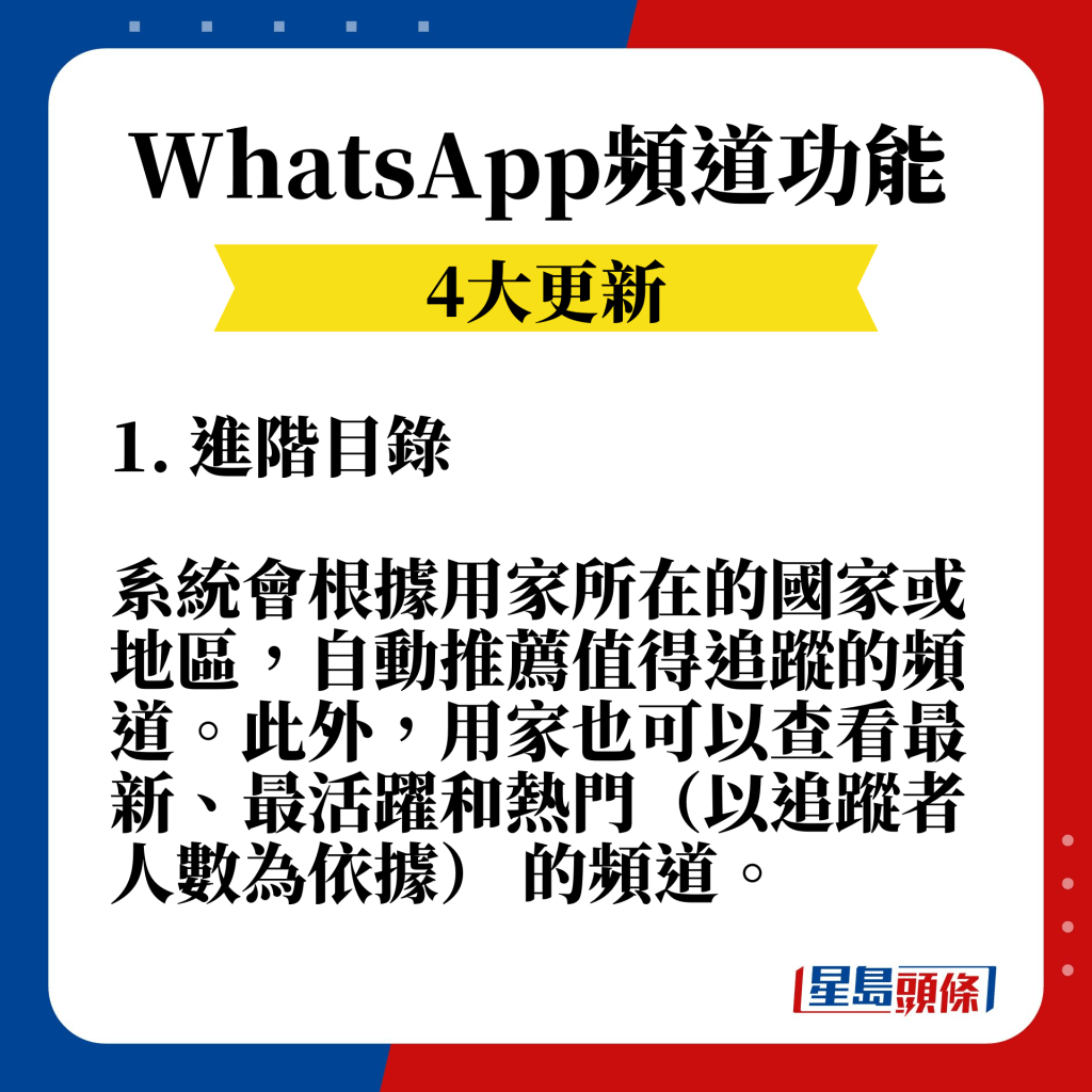 WhatsApp频道4大更新功能：进阶目录