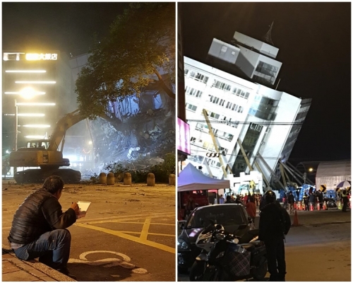 駕駛員深夜獨坐路邊，用不到5分鐘就吃完手中的飯盒，期間還不時抬頭望向施工地點。花蓮人fb圖片
