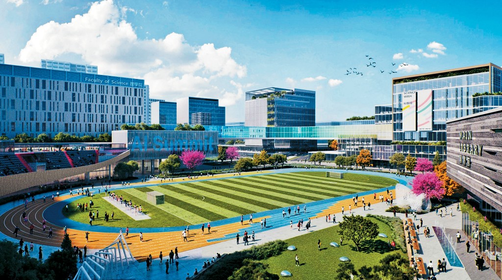 陳國基首次透露打鼓嶺大學城校園區達180公頃，是三個大學城之冠。模擬圖