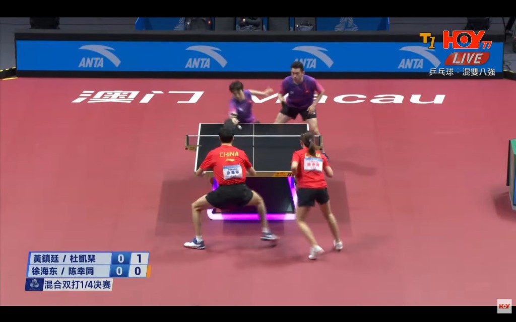 黃鎮廷在混雙8強止步。直播截圖 黃鎮廷在混雙8強止步。直播截圖