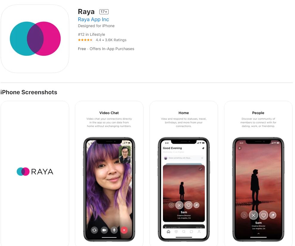 RAYA是著名交友APP，流傳名位荷里活名人都有參與。