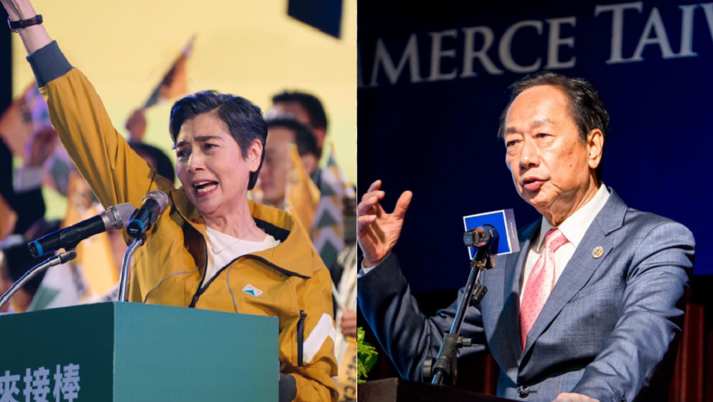 郭台銘（右）宣布與台女藝人賴佩霞（左）搭檔參選台灣領導人。