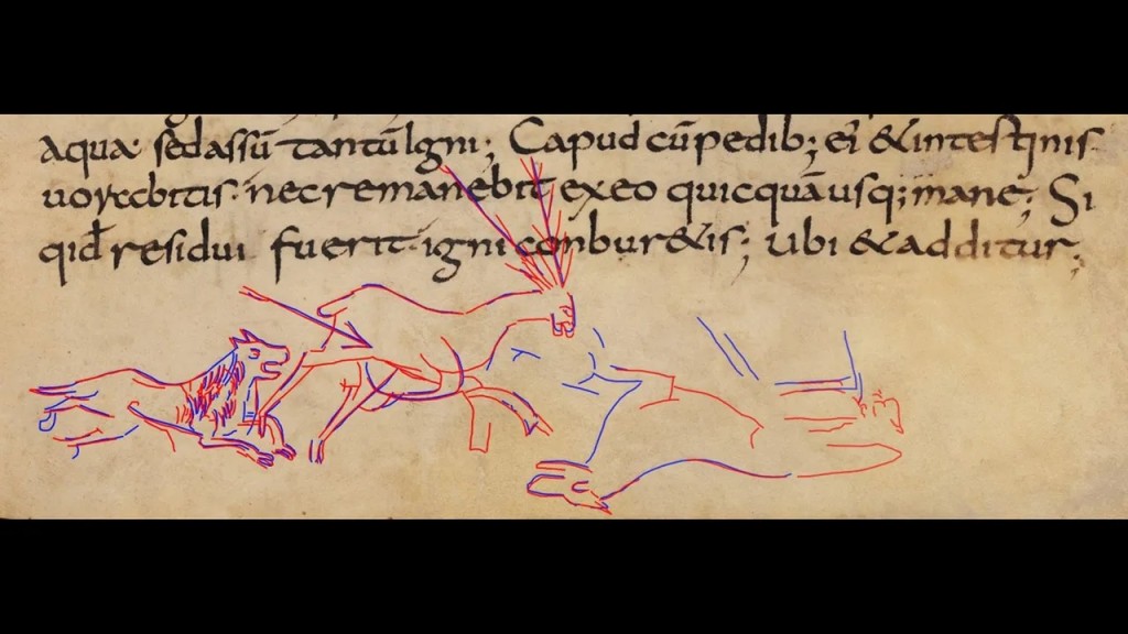 9世纪手抄本隐藏狩猎场景涂鸦。 （图片来源：Archiox/Bodleian Library）