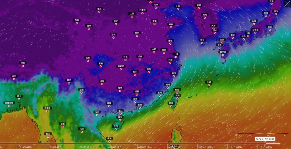最低氣溫0℃線將逐步南壓到貴州、湖南南部至浙江南部一帶。