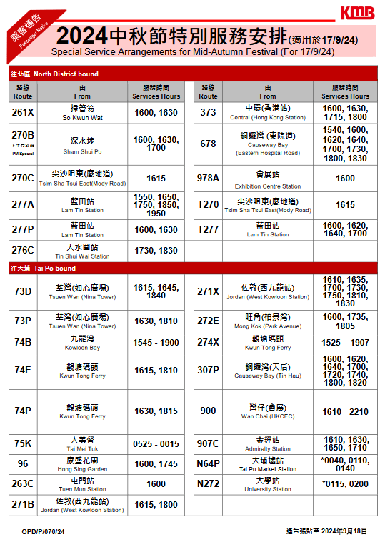 逾百條調整繁忙時間路線開出時間。九巴網站擷圖