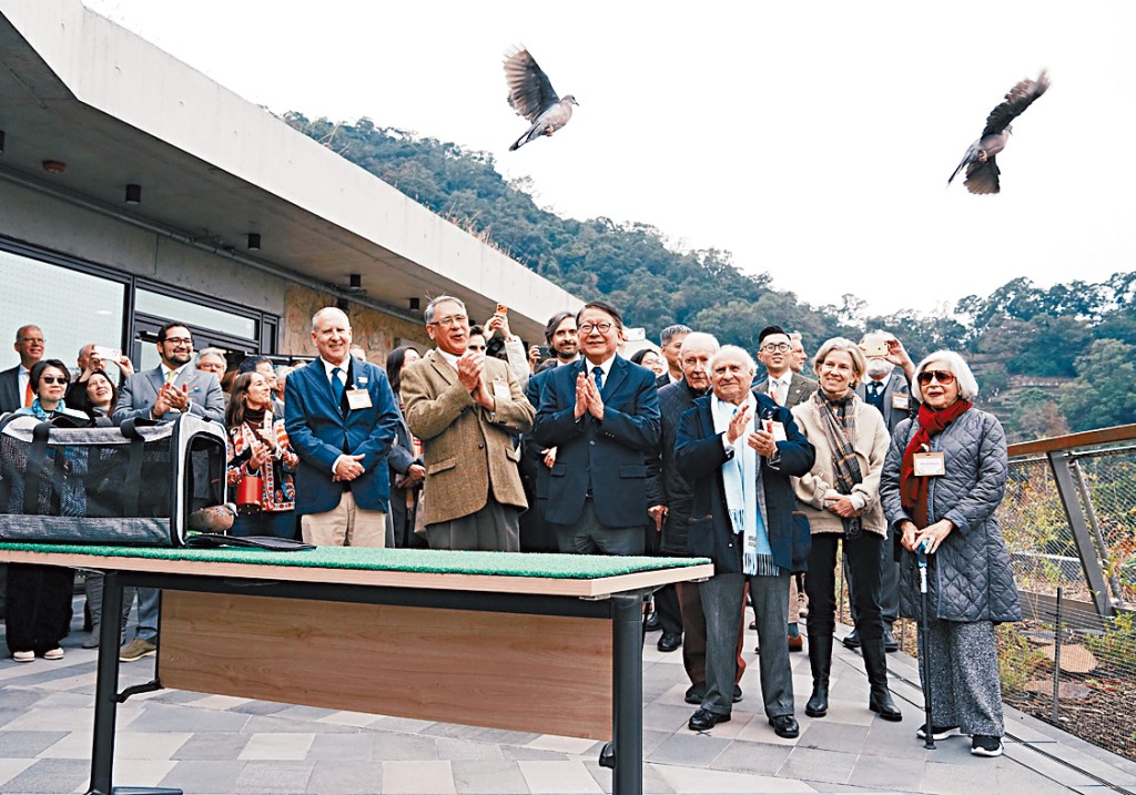 「賽馬會自然保育中心」開幕儀式野放珠頸斑鳩。