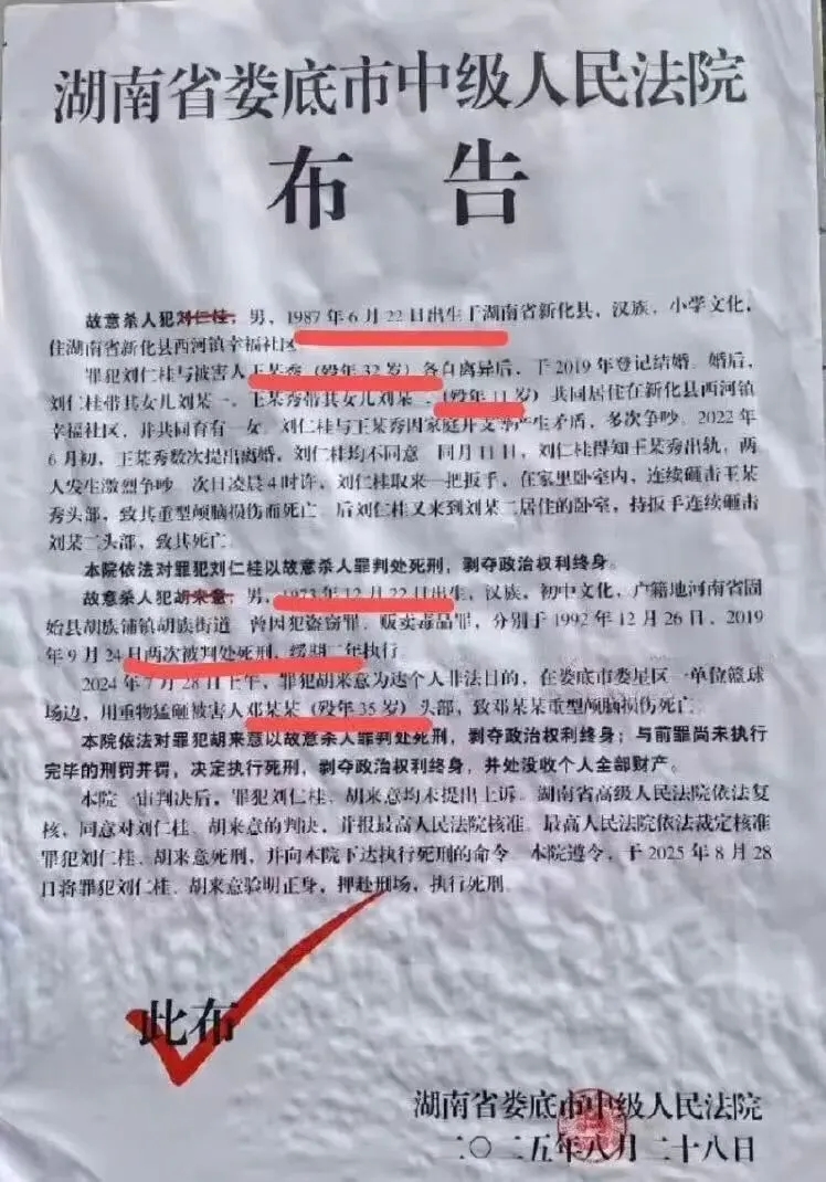 湖南婁底中級人民法院的《佈告》。