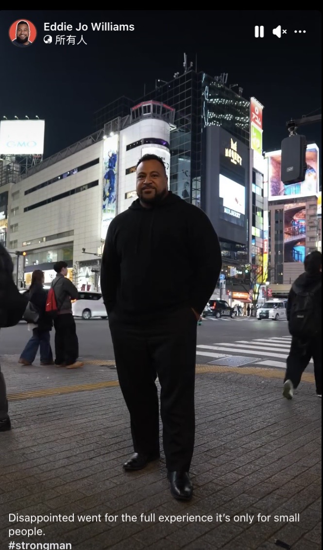澳洲知名大力士Eddie Williams親測澀谷路口無人敢撞。 Instagram