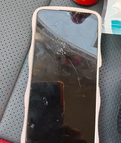 女遊客稱手機亦跌落地，屏幕碎裂。網片截圖