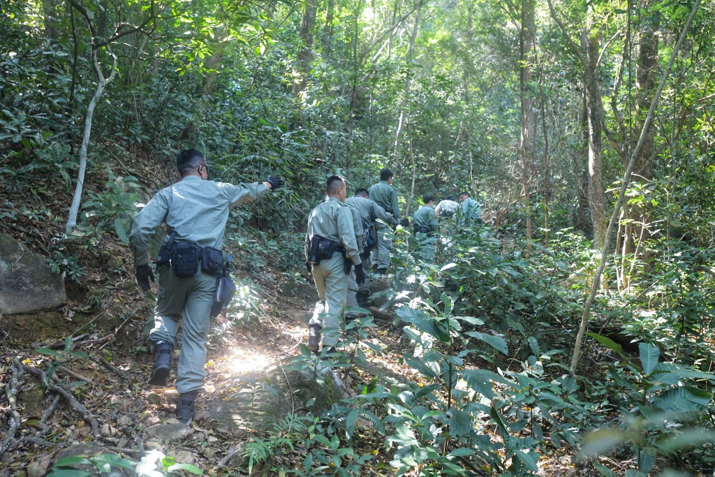 警方在西贡郊野追捕在逃贼人。