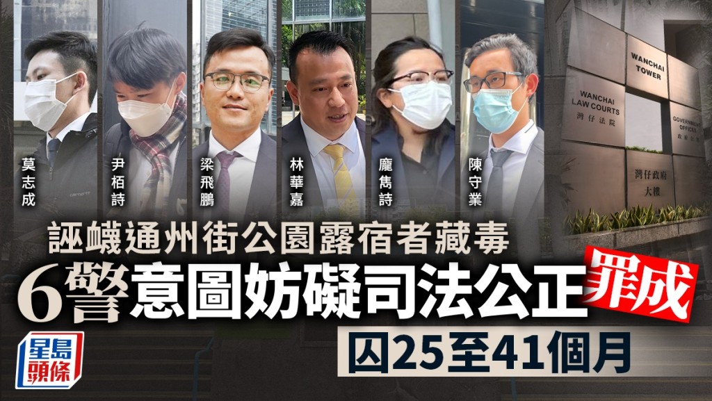 6名被告遭法官指斥行為令警隊蒙羞，分別判監2年1個月至3年5個月。