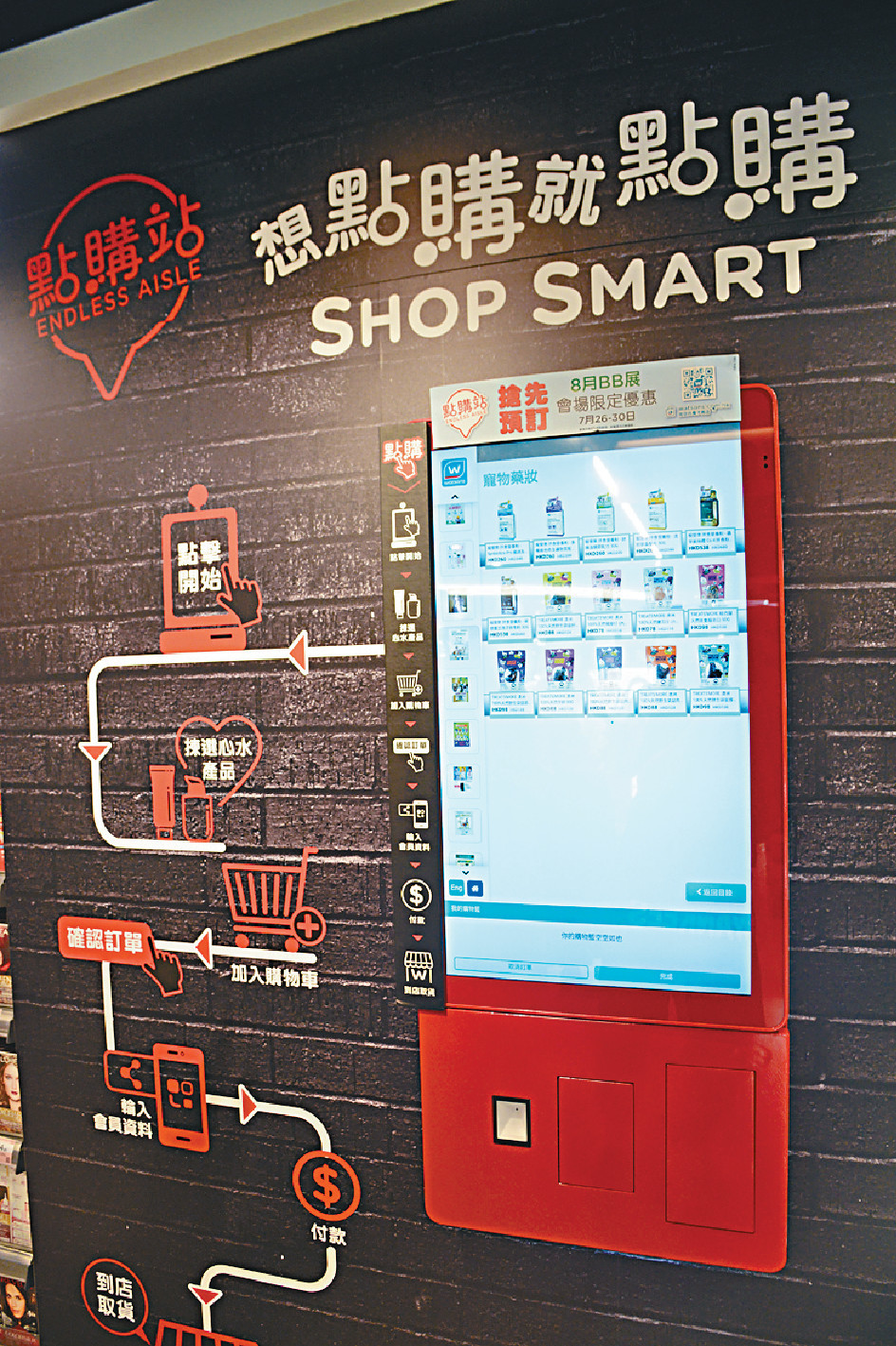 ■集團去年起增設智能「點購站」，讓顧客通過大型電子屏幕，選購及預訂產品。
