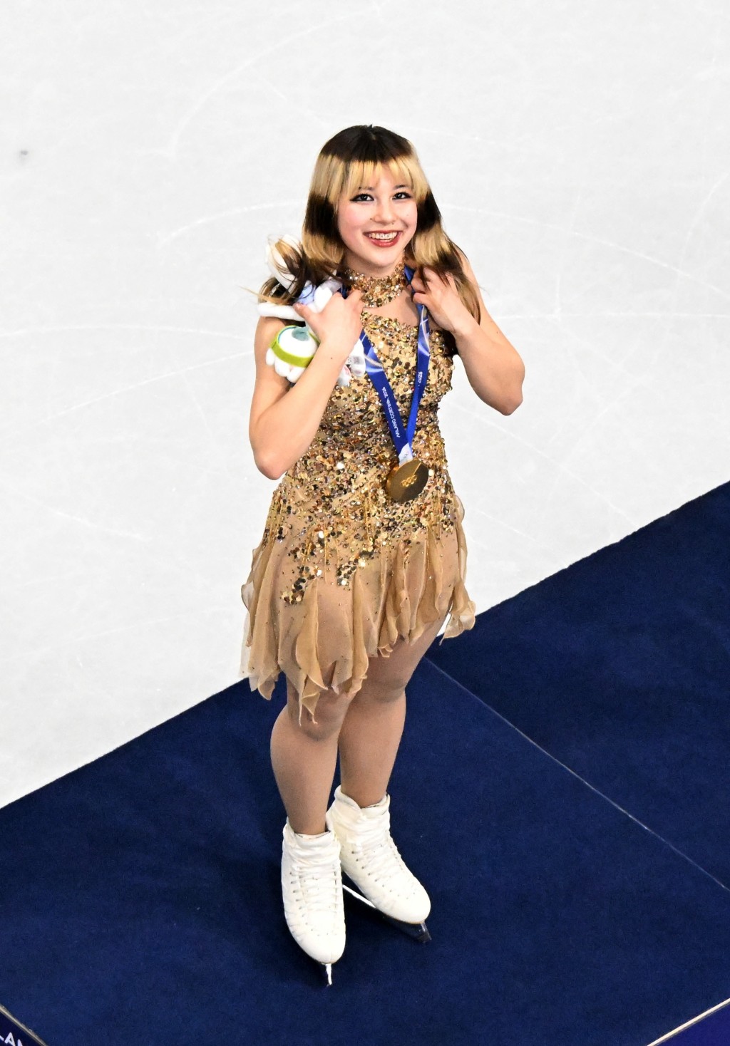 劉美賢後上奪得女子花式溜冰金牌。路透社