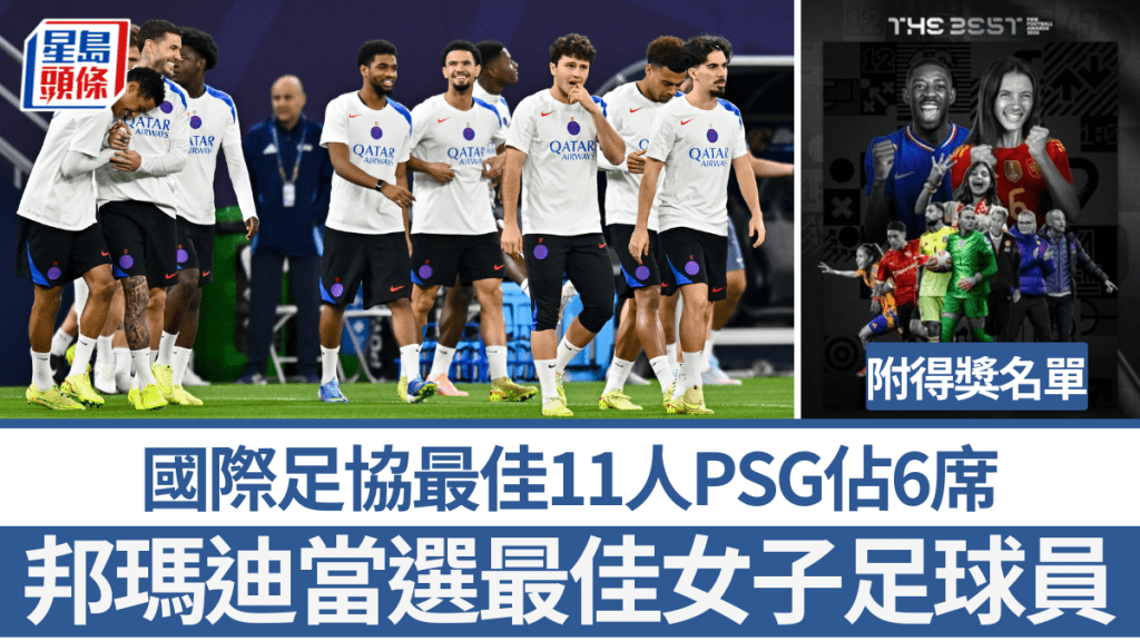 國際足協最佳11人PSG佔6席。法新社、FIFA X圖片