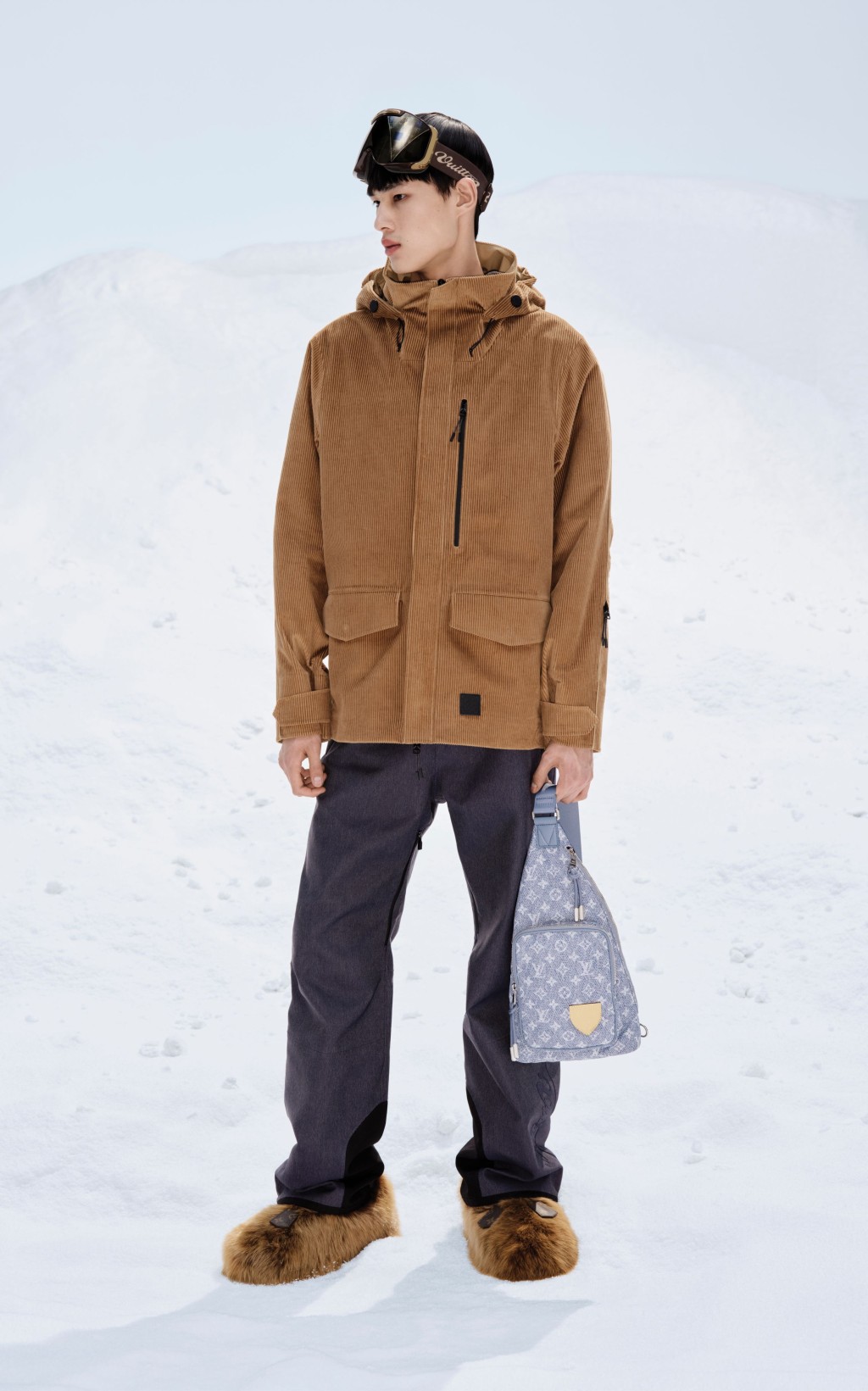 LV Frost Ski Mask/$12,800、LV Ski新科技燈芯絨外套/$54,000、科技布料長褲/$24,500、袋及鞋/售價待定。
