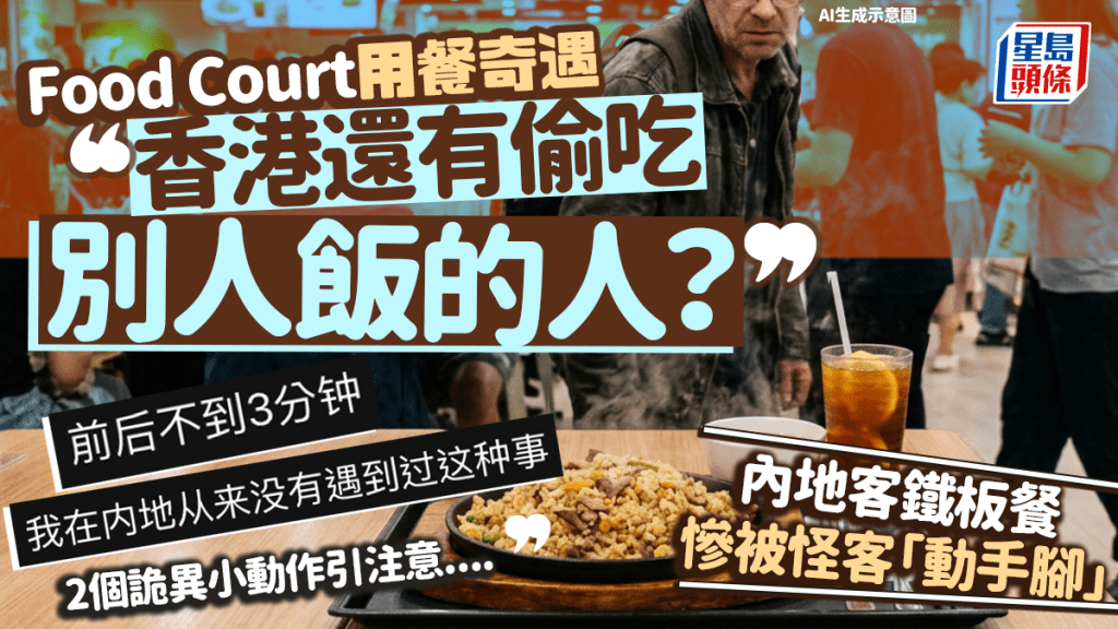 內地客Food Court用餐 鐵板餐慘被「動手腳」：香港還有偷吃別人飯的人？ 怪客詭異小動作引注意....