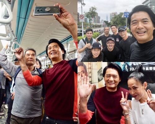 發哥去台北宣傳新片，搭捷運及晨跑時與途人合影。（網圖）