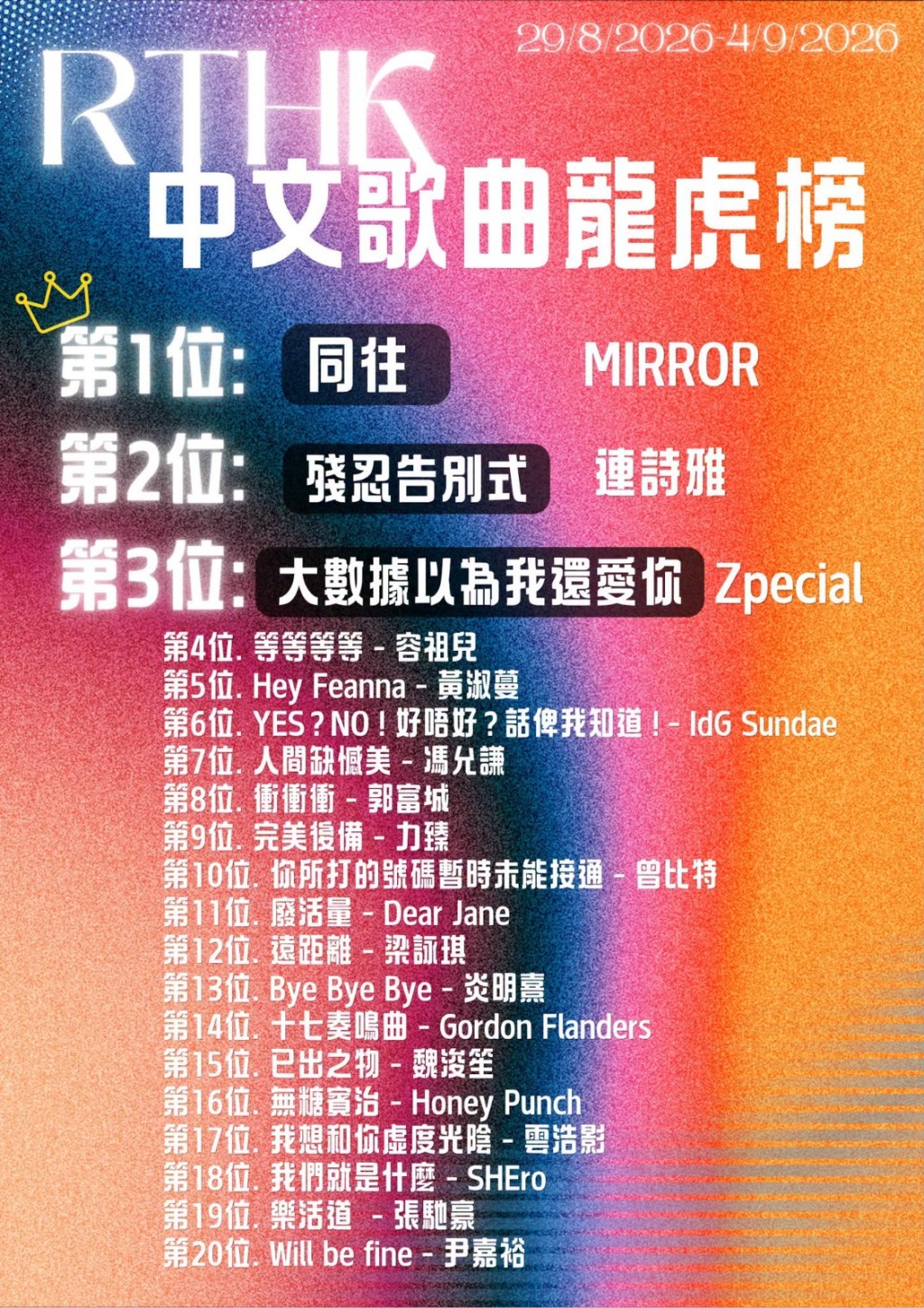 MIRROR《同往》香港電台「中文歌曲龍虎榜」 MIRROR《同往》香港電台「中文歌曲龍虎榜」