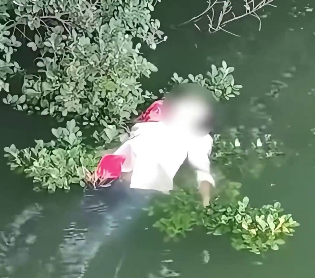 女子躺海南海口人民公園水面漂浮，引來路人圍觀。