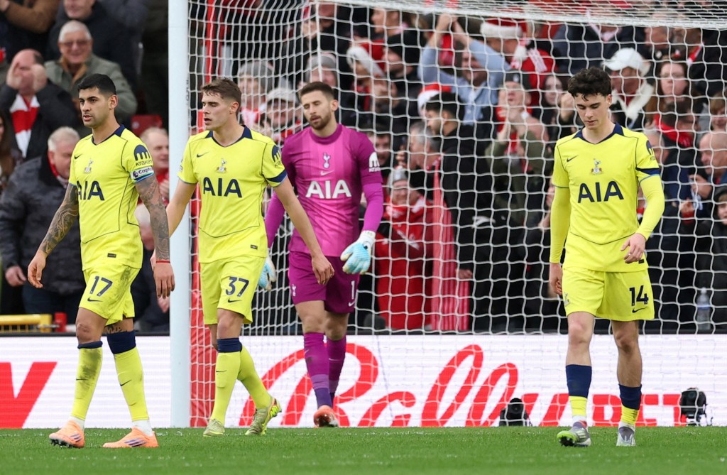 熱刺作客0：3諾定咸森林。路透社