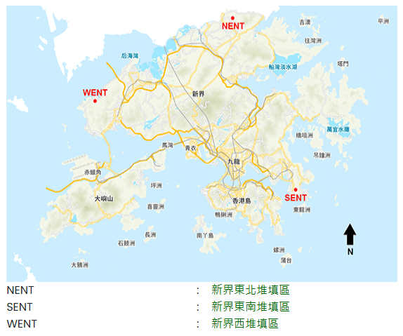 現有策略性堆填區的位置（圖片來源：環境保護署）