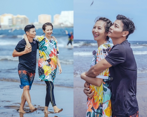 蔡少芬5月在西班牙拍节目时，已明显肚凸凸。（微博图片）